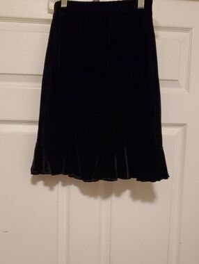 Black Velvet Midi Skirt with Ruffle Hem